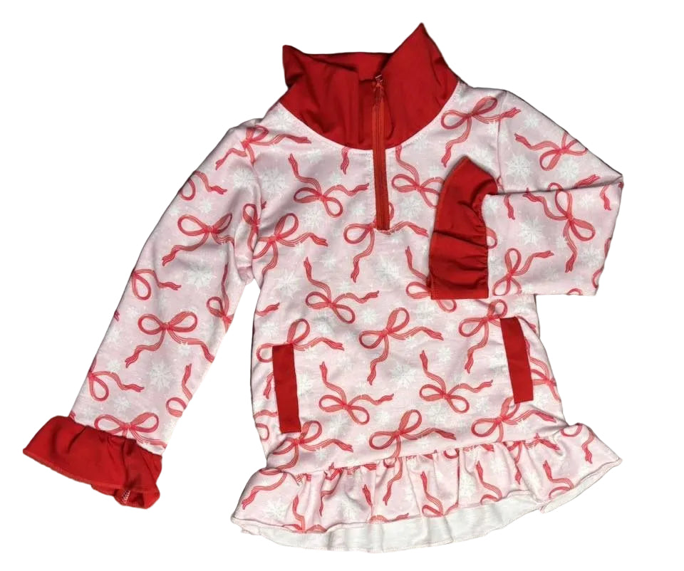 3T 5-6 8-9 Bows and Snowflakes Quarter Zip Exclusive *Ready to Ship!*