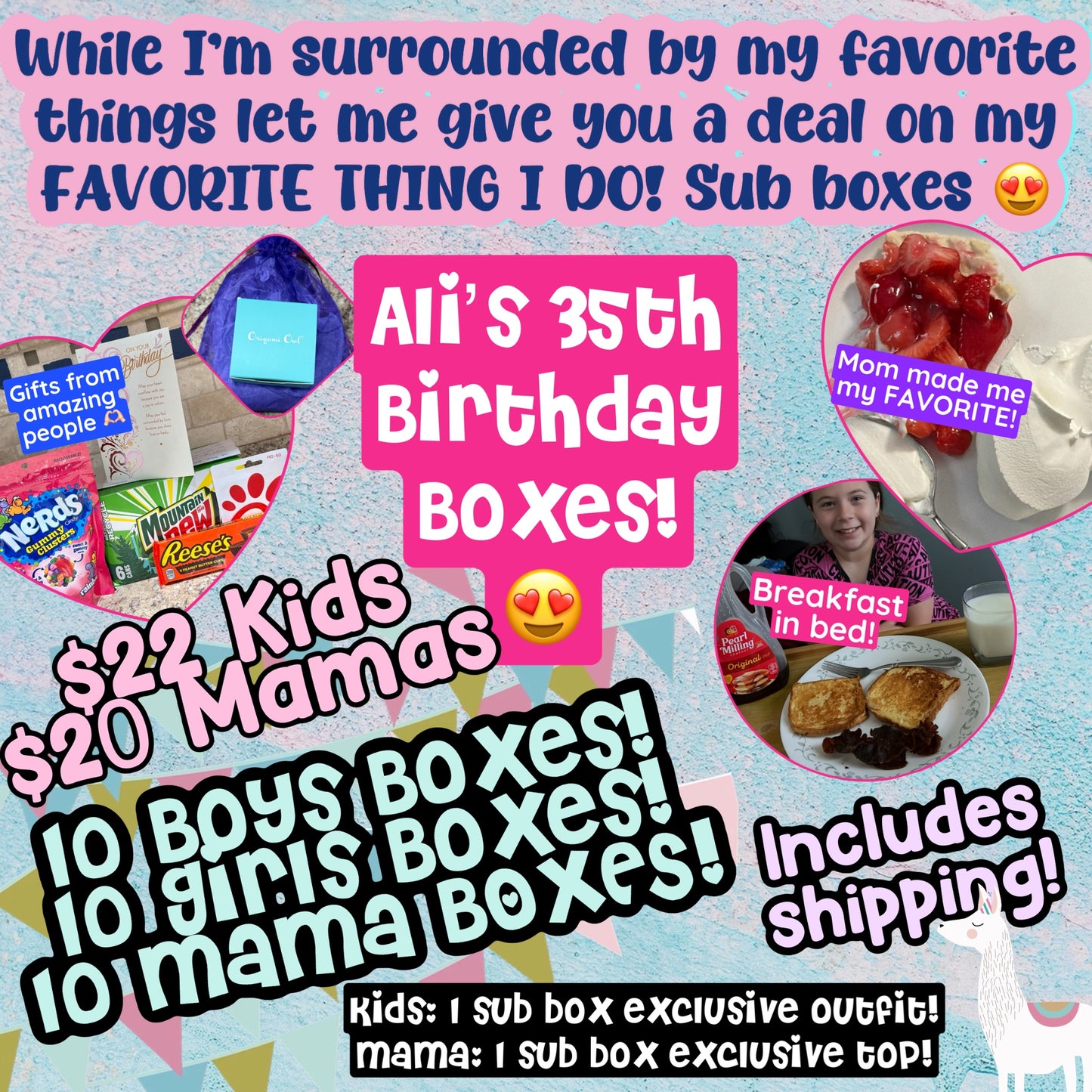 Ali's 35th Birthday 1 Time Sub Box Deal: 10 Girls, 10 Boys, 10 Ladies