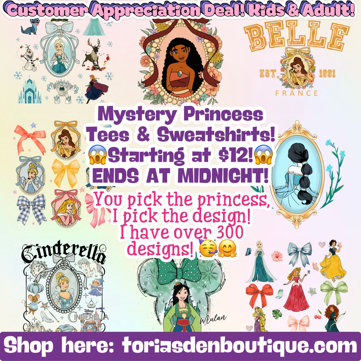 Mystery Princess Tees/Sweatshirts (You Pick the Princess!) Customer Appreciation Deal! Ends at 8 PM EST!
