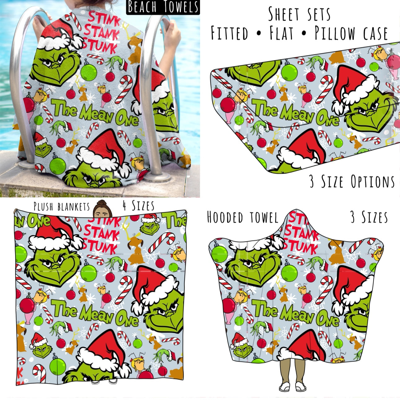 Mean Christmas Guy Personalized Items ~ Sheets, Pillowcases, Blankets, Towels ~