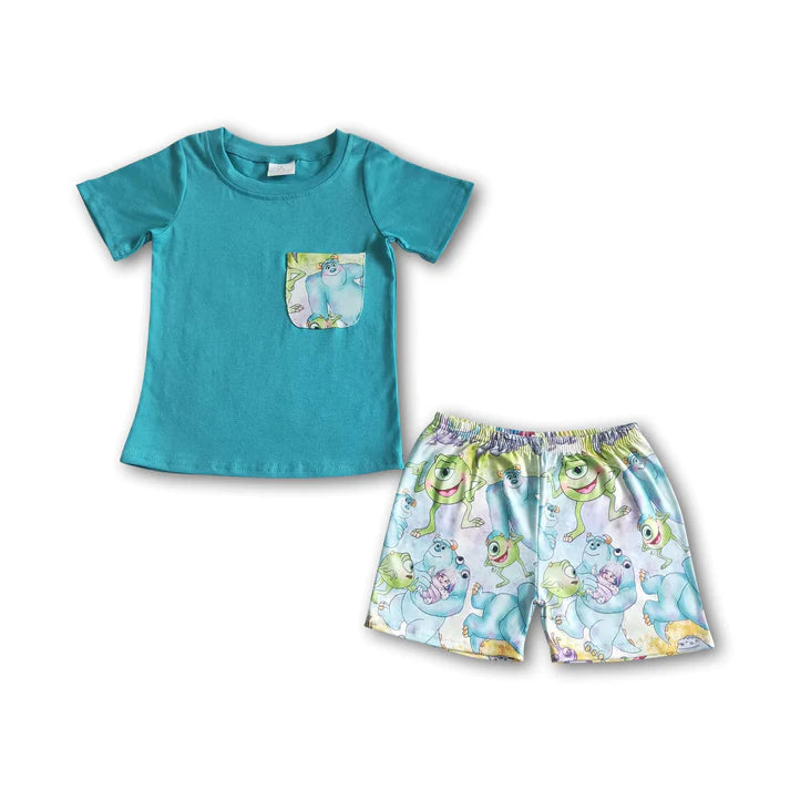 ᴡᴇᴇᴋʟʏ ᴘʀᴇ ᴏʀᴅᴇʀ Monsters Pocket Tee Shorts Set