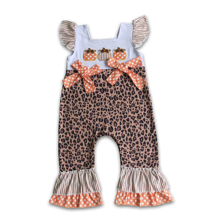 ᴡᴇᴇᴋʟʏ ᴘʀᴇ ᴏʀᴅᴇʀ Embroidered Pumpkins Leopard Romper