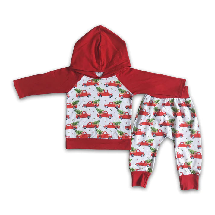 ᴡᴇᴇᴋʟʏ ᴘʀᴇ ᴏʀᴅᴇʀ Christmas Tree Trucks Hoodie Set with Harem Style Joggers