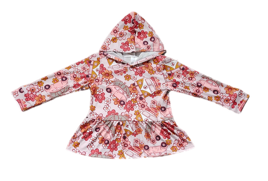 Christmas Pink Hippie Florals Ruffle Hoodie: Pre-Order