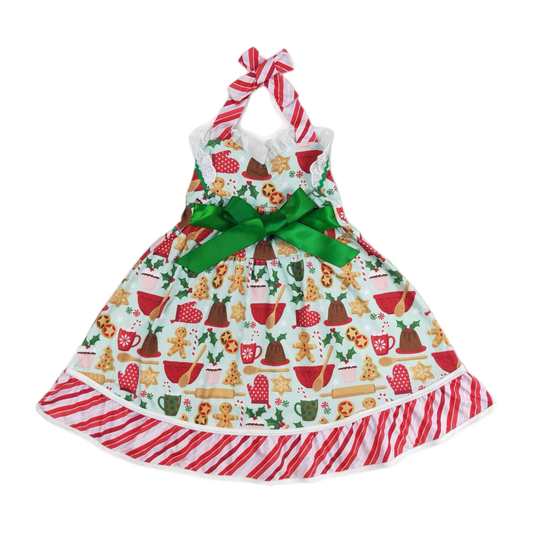 Christmas Elements Green Ribbon with Candy Cane Stripes Dress: Pre-Order