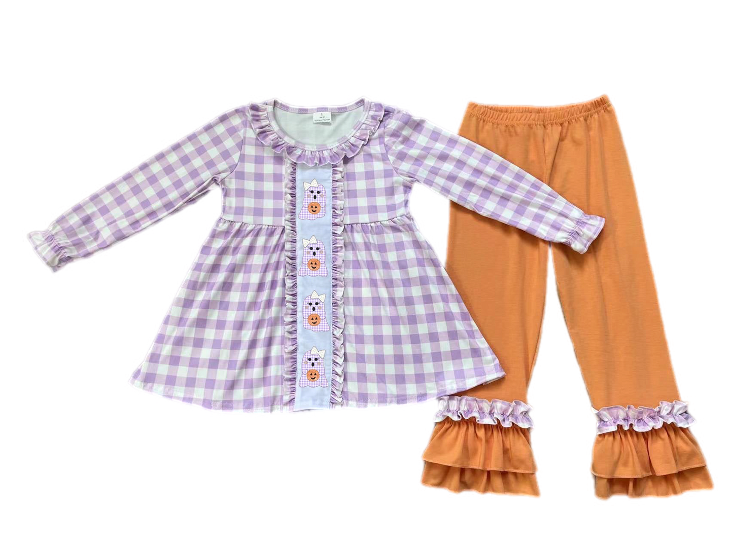 Halloween Ghosts and Pumpkins Plaid Ruffle Set: Pre-Order