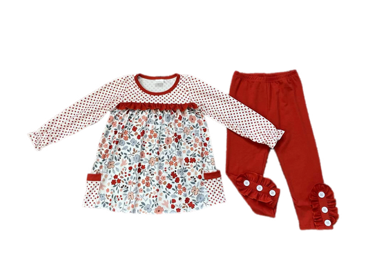 Red Dots and Florals Ruffle Set: Pre-Order