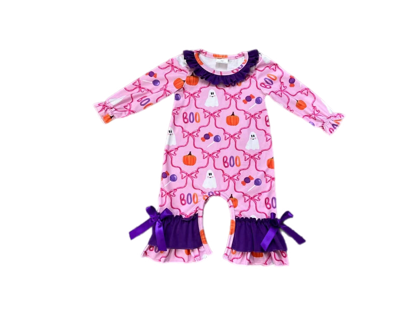 Halloween BOO Ghosts and Pumpkins Ruffle Romper: Pre-Order