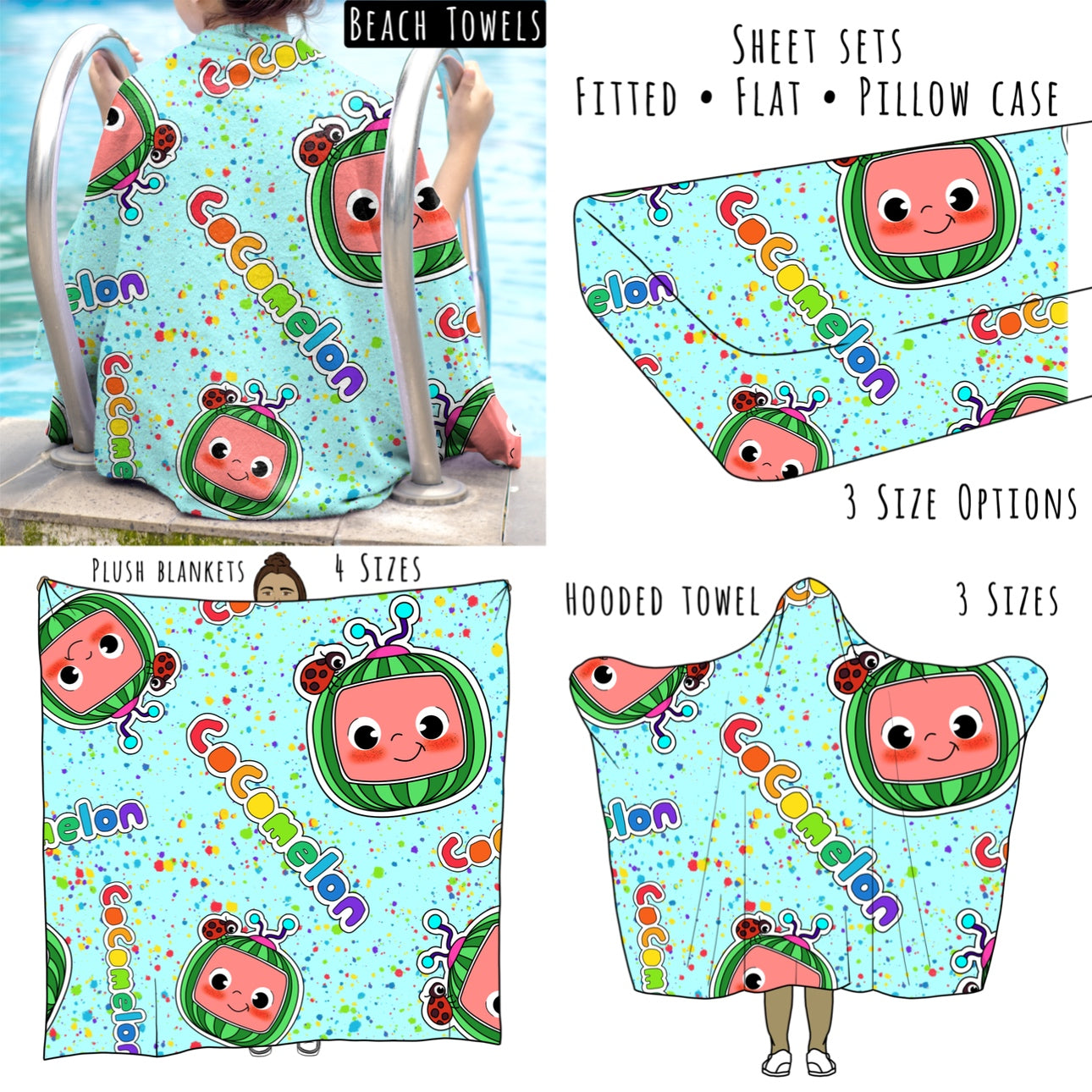 Melon 3 Personalized Items ~ Sheets, Pillowcases, Blankets, Towels ~