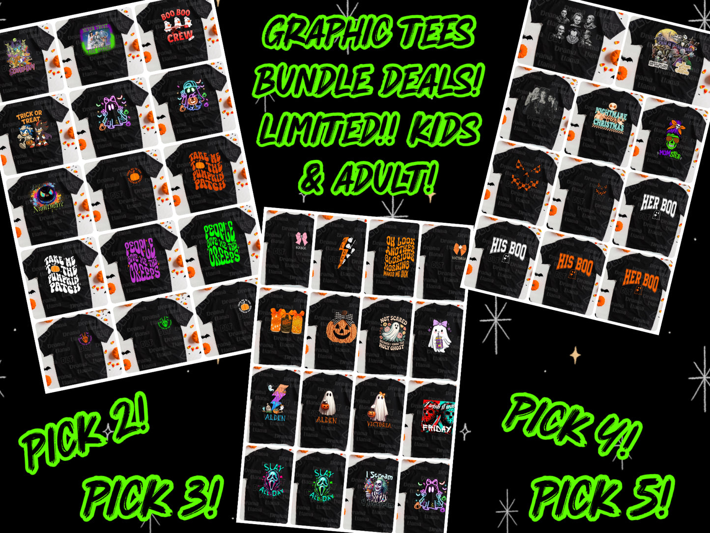 Deals Week Deal 2 KIDS SIZES: Pick 2 for $30, Pick 3 for $44, Pick 4 for $56, Pick 5 for $65