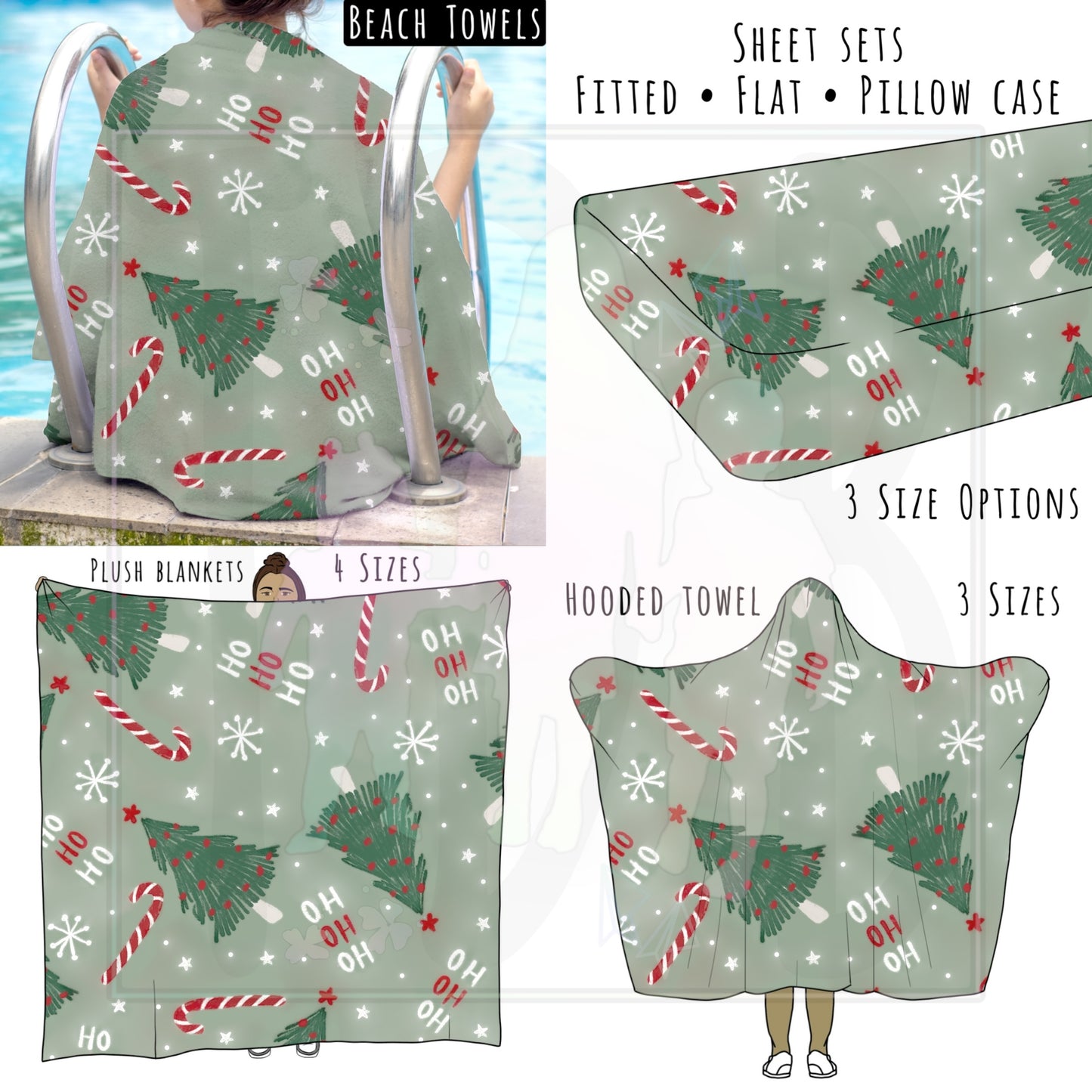 Ho Ho Ho Candy Cane Christmas Personalized Items ~ Sheets, Pillowcases, Blankets, Towels ~