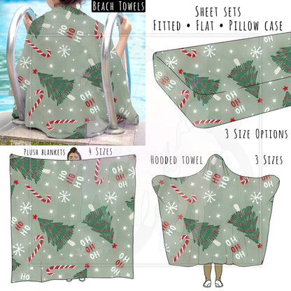 Ho Ho Ho Candy Cane Christmas Personalized Items ~ Sheets, Pillowcases, Blankets, Towels ~