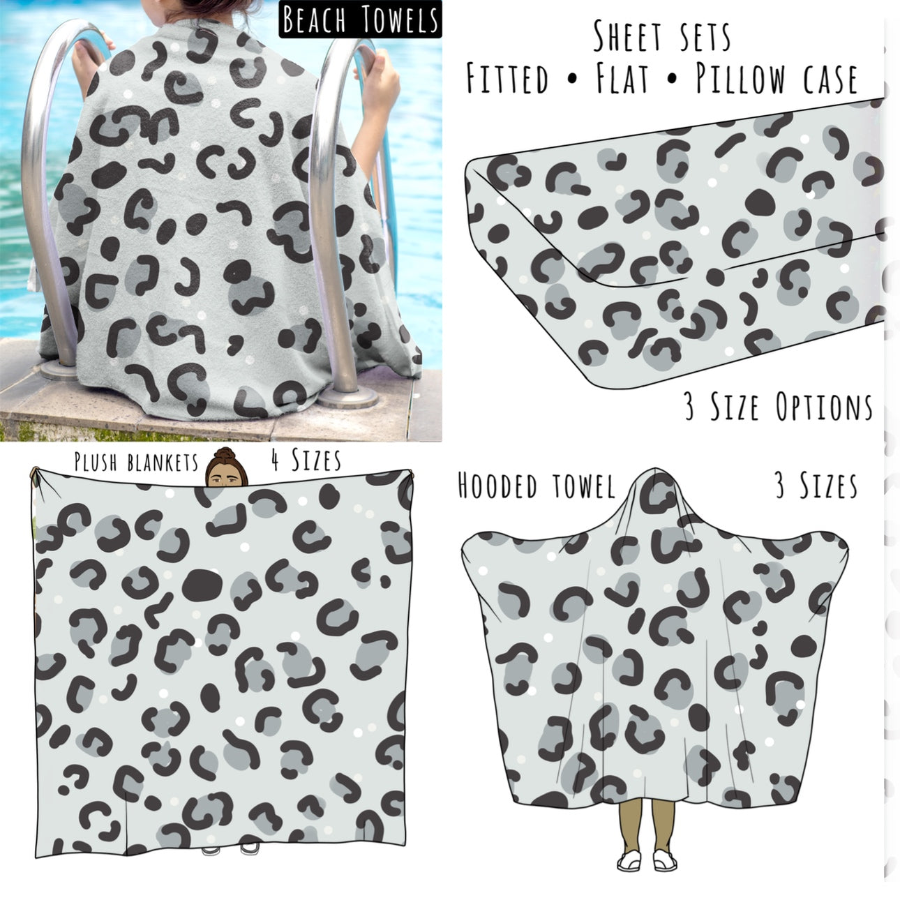 Winter Leopard Personalized Items ~ Sheets, Pillowcases, Blankets, Towels ~