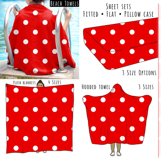 Red with White Polks Dots Personalized Items ~ Sheets, Pillowcases, Blankets, Towels ~