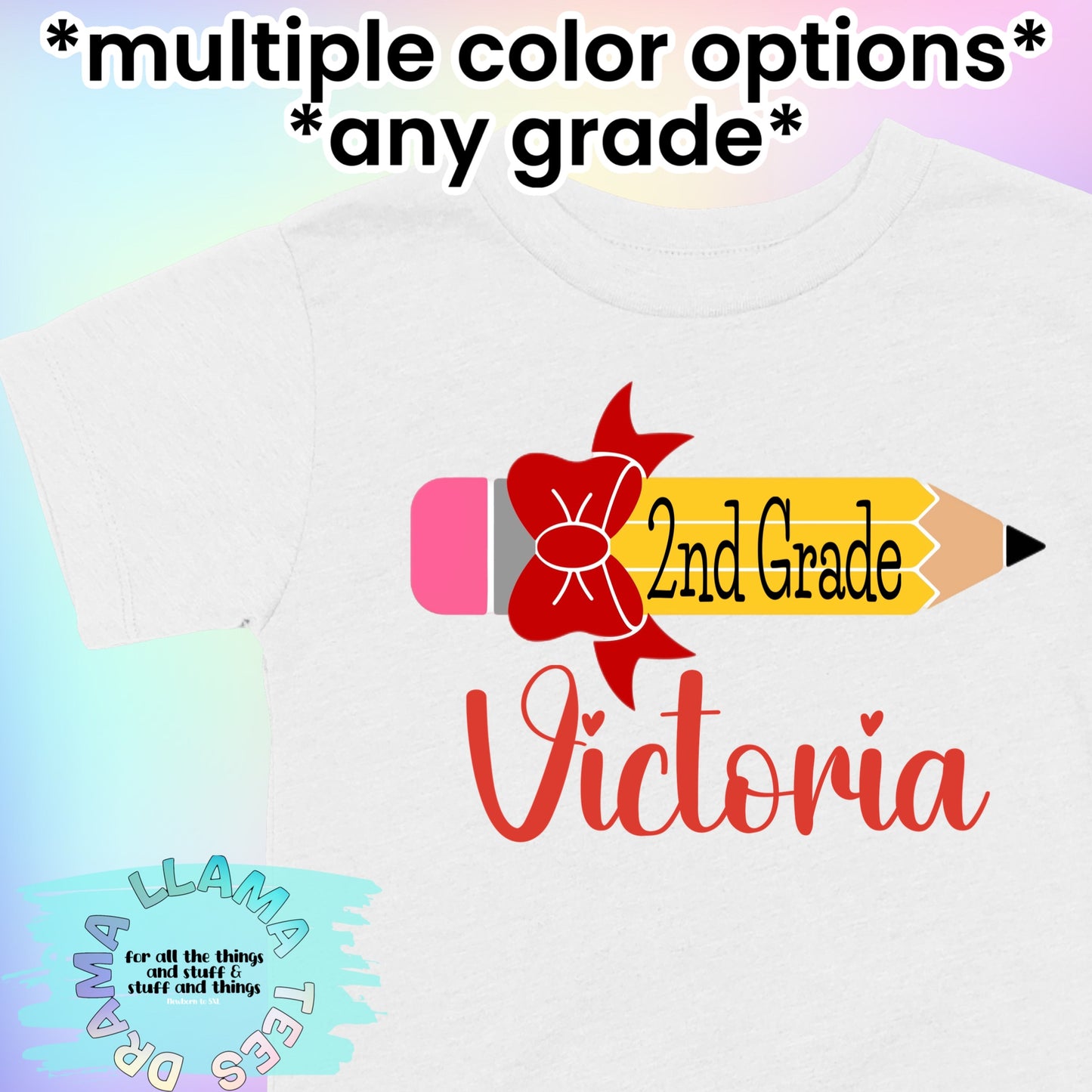 Bow Pencil Grade with Name Tees *multiple color options*