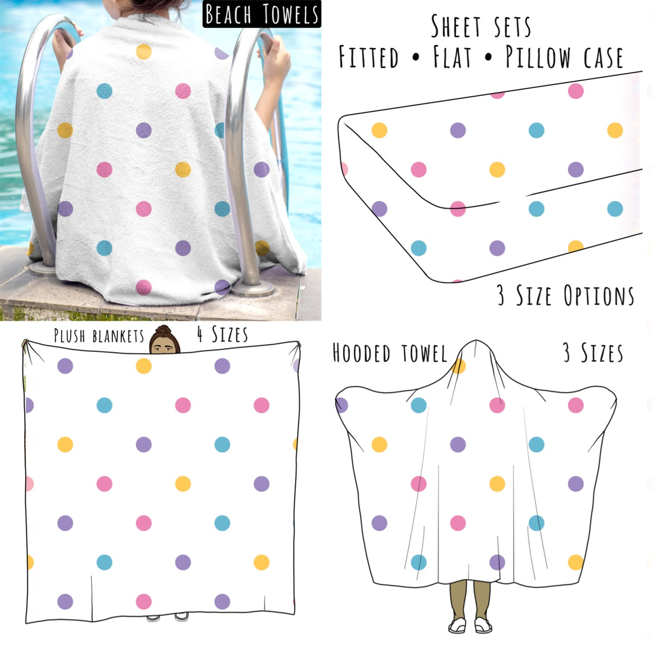 Pastel Rainbow Polka Dots Personalized Items ~ Sheets, Pillowcases, Blankets, Towels ~