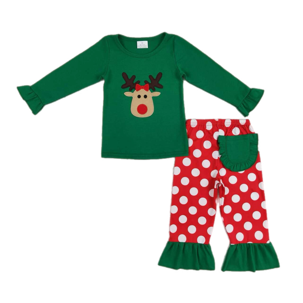 Christmas Embroidered Reindeer Ruffle Lounge Set: Pre-Order