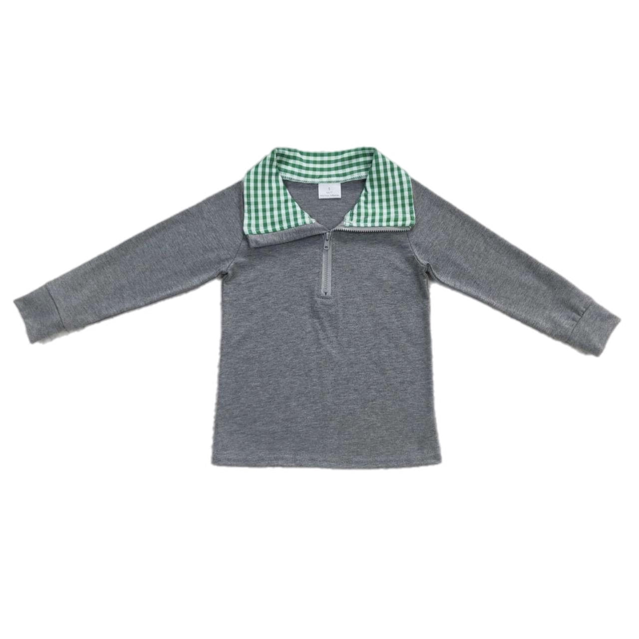ᴡᴇᴇᴋʟʏ ᴘʀᴇ ᴏʀᴅᴇʀ Pullover- Grey with Green Plaid Quarter Zip