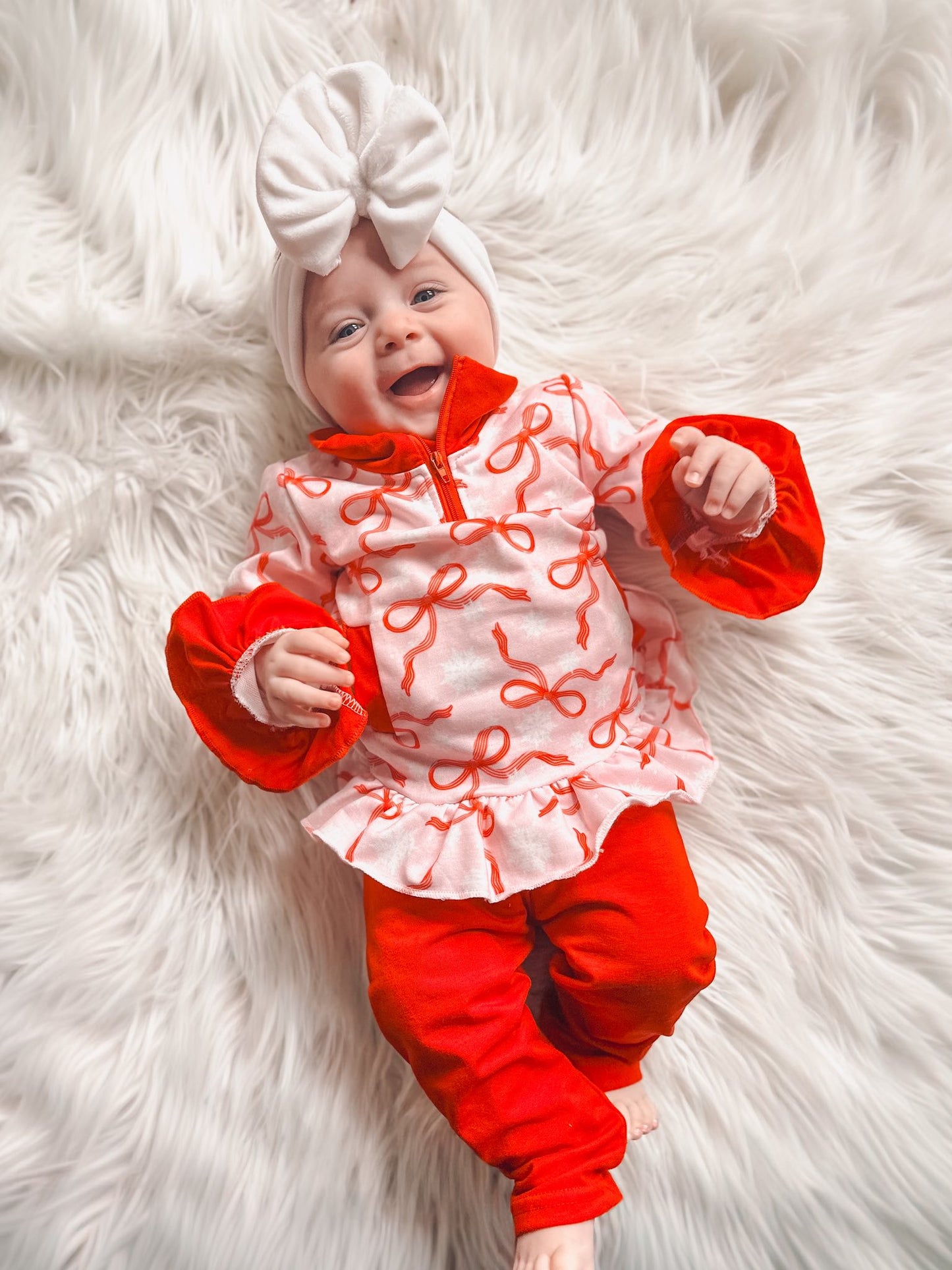 3T 5-6 8-9 Bows and Snowflakes Quarter Zip Exclusive *Ready to Ship!*