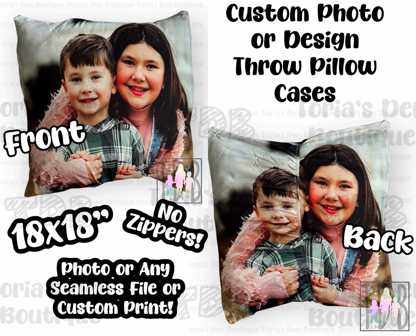 Photo Throw Pillow Cases 18x18" | Bundle & Save! | Email Photos After Submitting Order