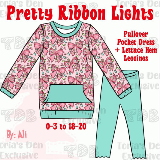 Pretty Ribbon Lights Sweatshirt Pocket Dress + Leggings: TDB Exclusive Pre-Order