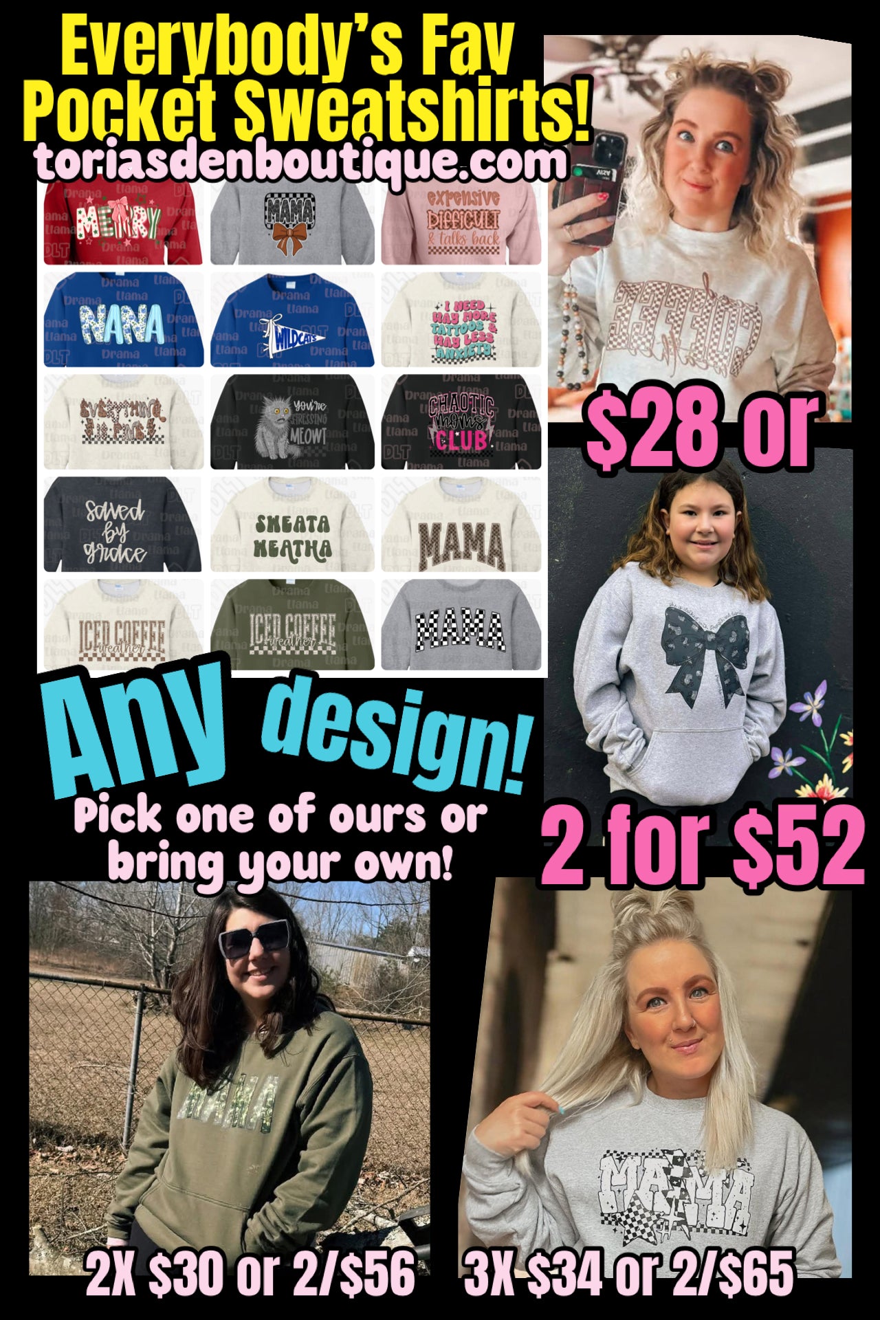 Pocket Sweatshirt Sale: 2 Days Only! (Upload design choice we have or email it to me/bring your own!)