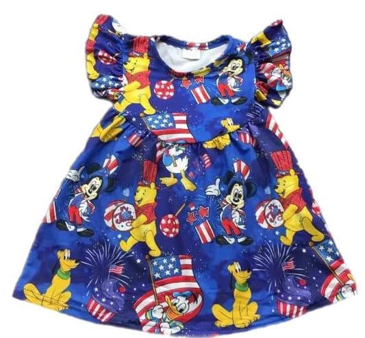 ᴡᴇᴇᴋʟʏ ᴘʀᴇ ᴏʀᴅᴇʀ Fourth of July Hunny Bear Magical Flutter Sleeve Dress