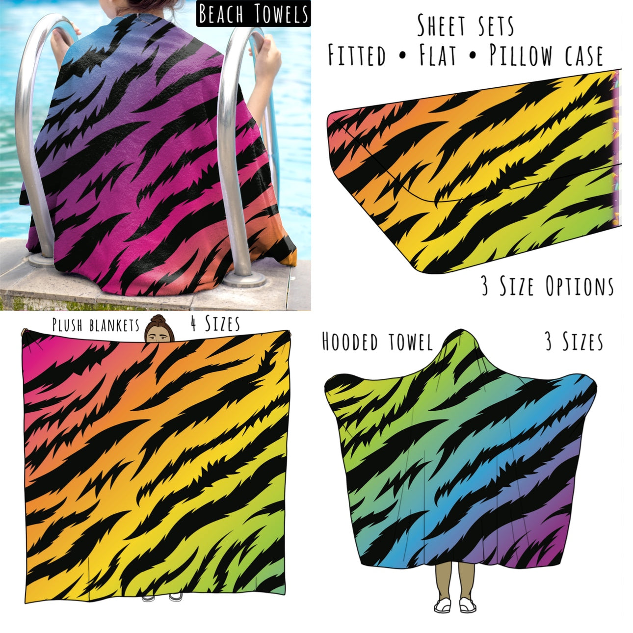 Dark Rainbow Zebra Personalized Items ~ Sheets, Pillowcases, Blankets, Towels ~