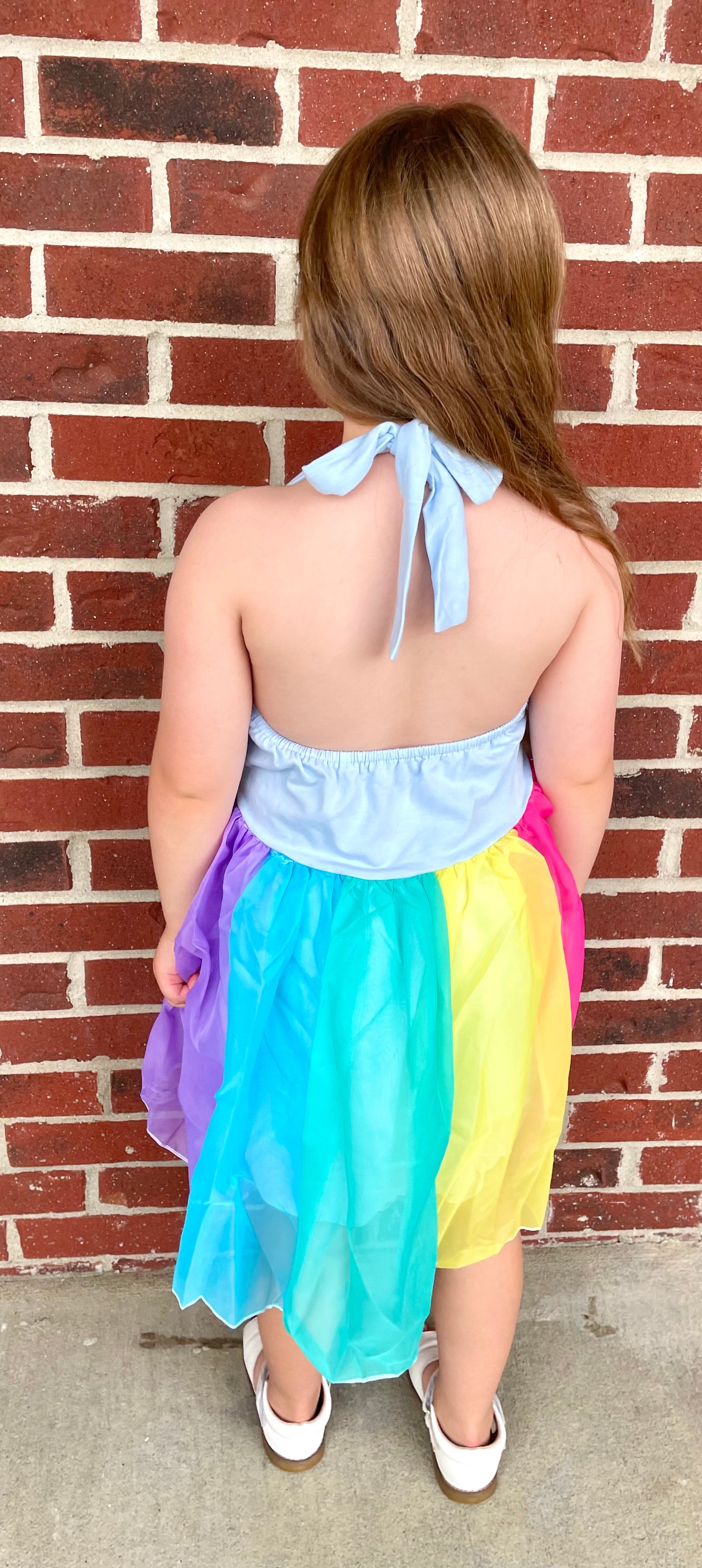 ᴡᴇᴇᴋʟʏ ᴘʀᴇ ᴏʀᴅᴇʀ Rainbow Tulle Tie Halter Dress