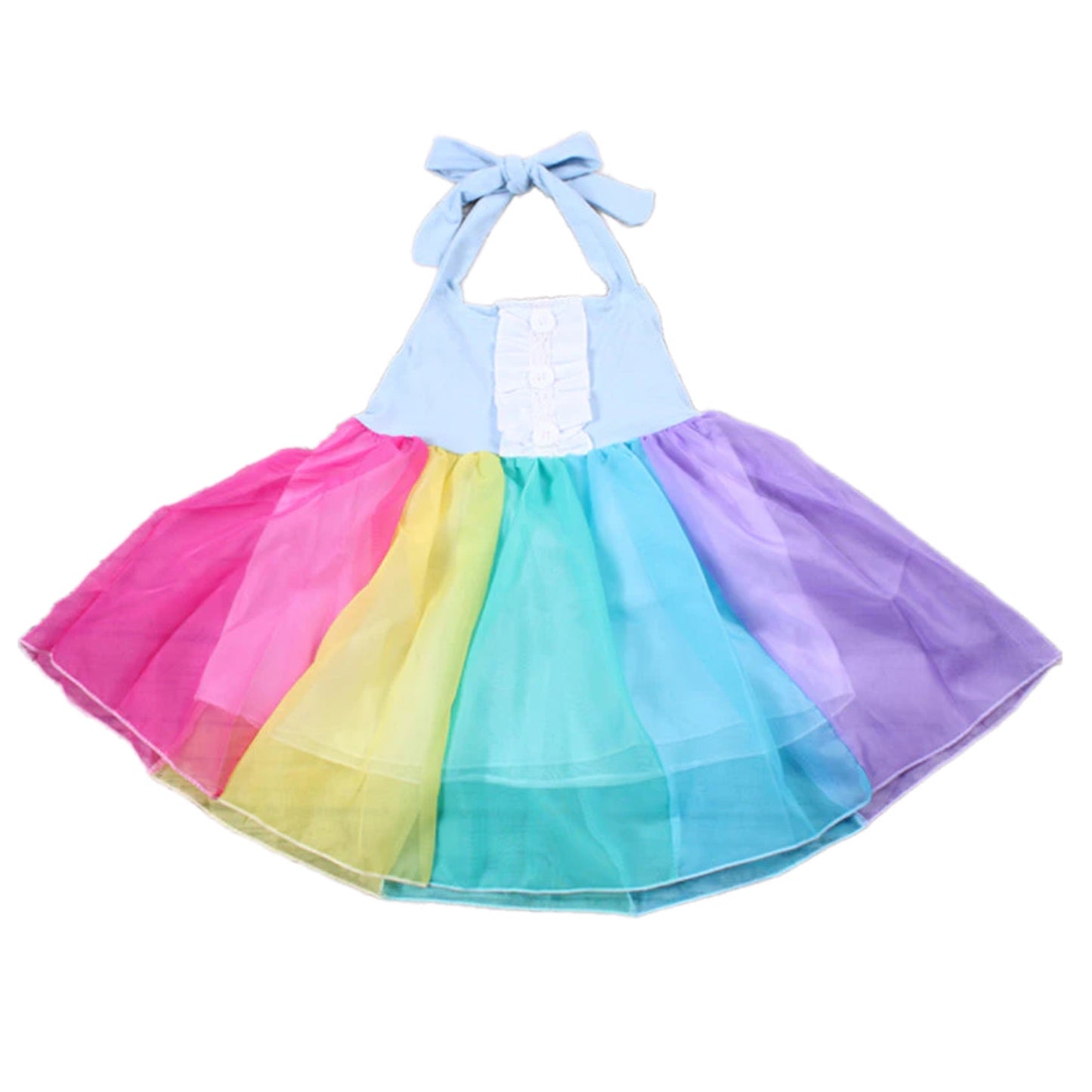 ᴡᴇᴇᴋʟʏ ᴘʀᴇ ᴏʀᴅᴇʀ Rainbow Tulle Tie Halter Dress