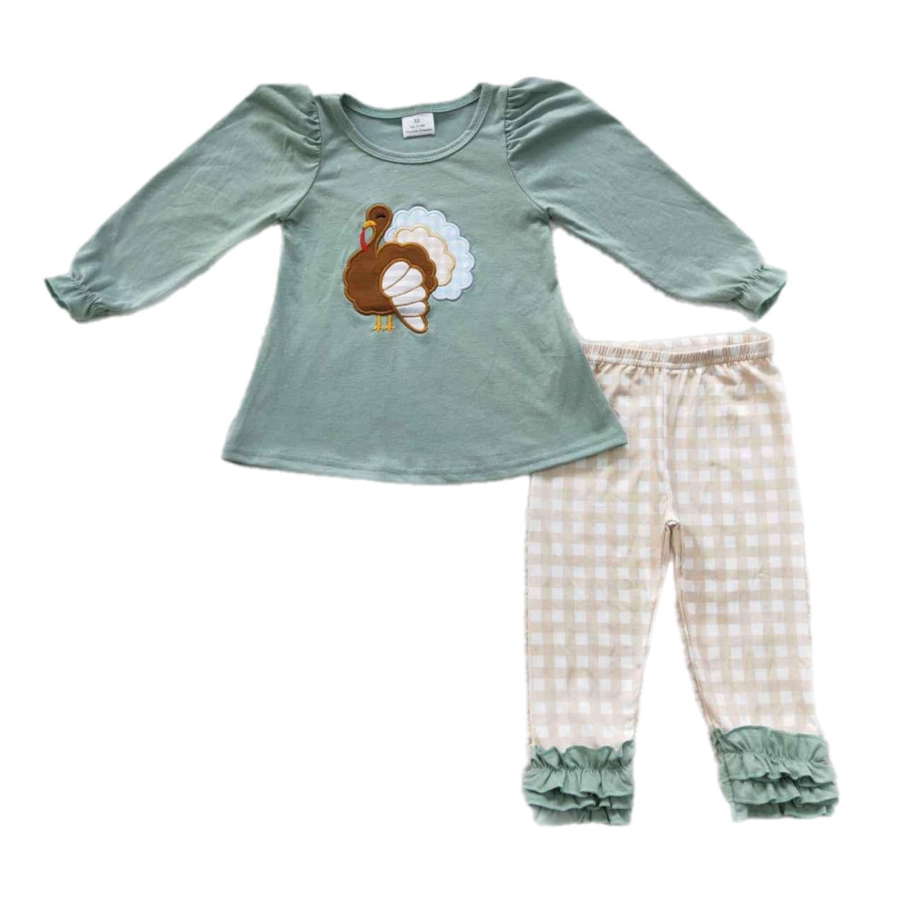 ᴡᴇᴇᴋʟʏ ᴘʀᴇ ᴏʀᴅᴇʀ Thanksgiving Embroidered Turkey Ruffle Set