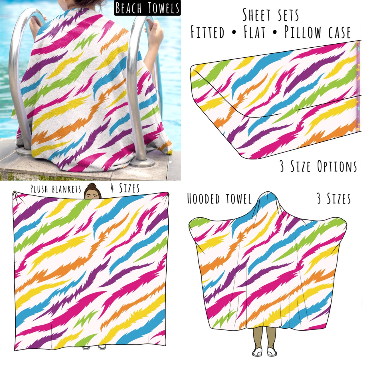 Rainbow Zebra Personalized Items ~ Sheets, Pillowcases, Blankets, Towels ~