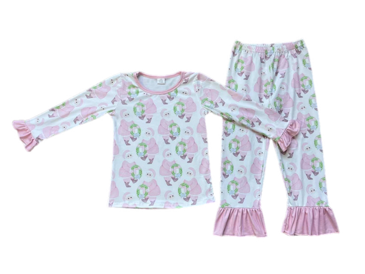 Christmas Pink Santa Ruffle Lounge Set: Pre-Order