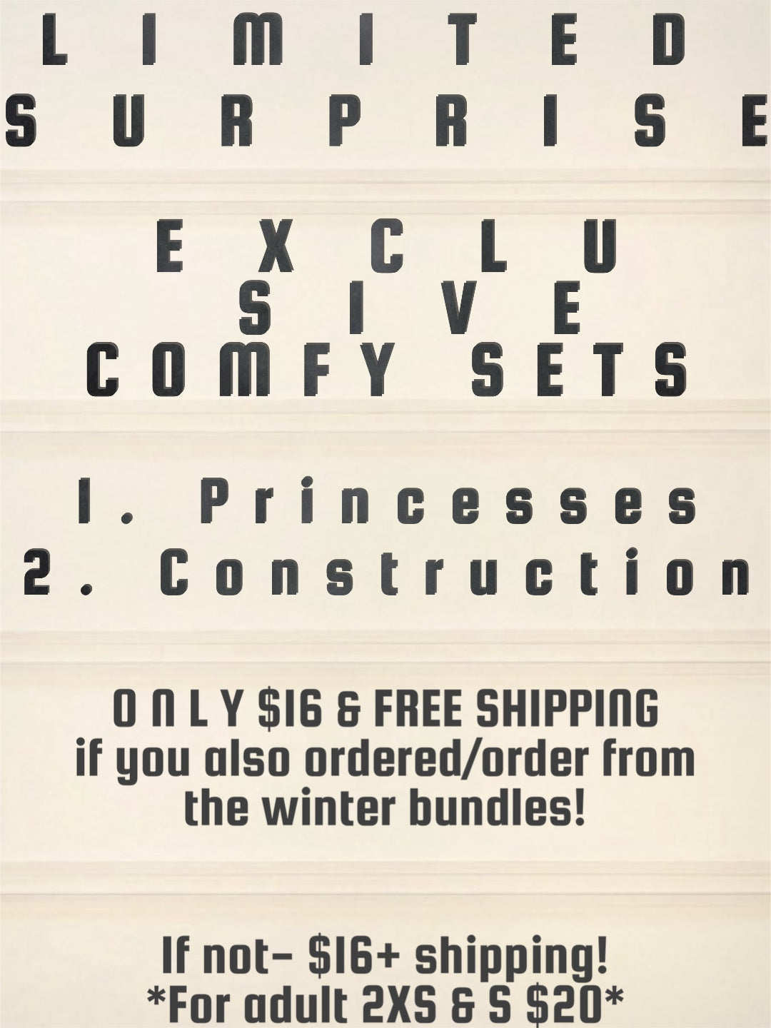 *Choose If You Are Not Adding on to Winter Bundles* Limited Surprises PRINCESS COMFY SETS or CONSTRUCTION COMFY SETS!  PRE-ORDER