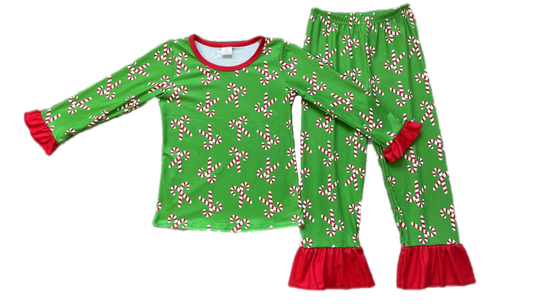 Christmas Green Candy Cane Ruffle Lounge Set: Pre-Order