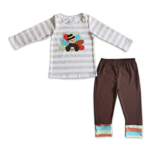 ᴡᴇᴇᴋʟʏ ᴘʀᴇ ᴏʀᴅᴇʀ Thanksgiving Embroidered Turkey Striped Set