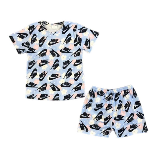 ᴡᴇᴇᴋʟʏ ᴘʀᴇ ᴏʀᴅᴇʀ Blue Floral Swoosh Shorts Set