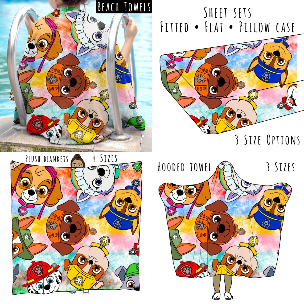 Pups 7 Personalized Items ~ Sheets, Pillowcases, Blankets, Towels ~