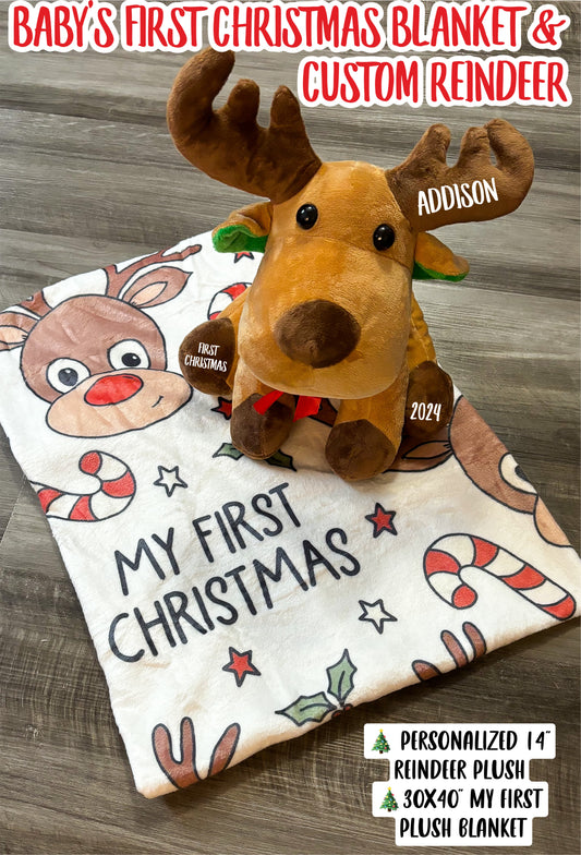 My First Christmas Blanket and Reindeer Plushie Bundle Deal