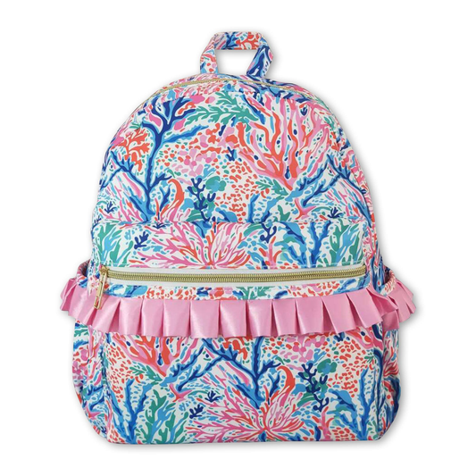 ᴡᴇᴇᴋʟʏ ᴘʀᴇ ᴏʀᴅᴇʀ Backpack-Coral Print Ruffle