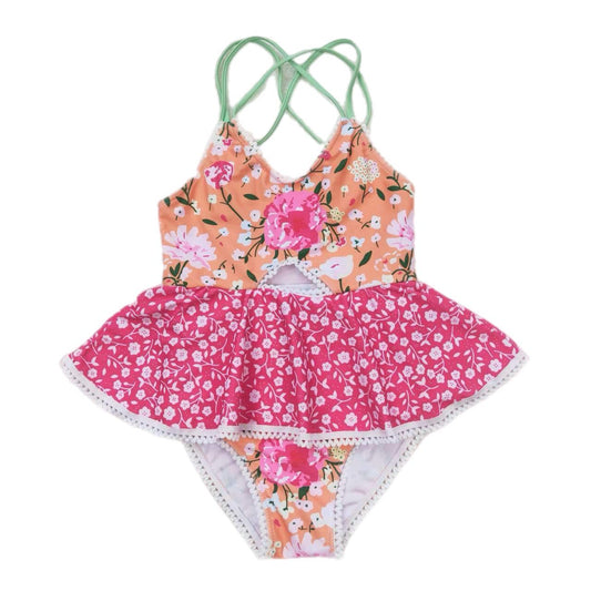 ᴡᴇᴇᴋʟʏ ᴘʀᴇ ᴏʀᴅᴇʀ Orange Pink and Green Floral Strappy Swim