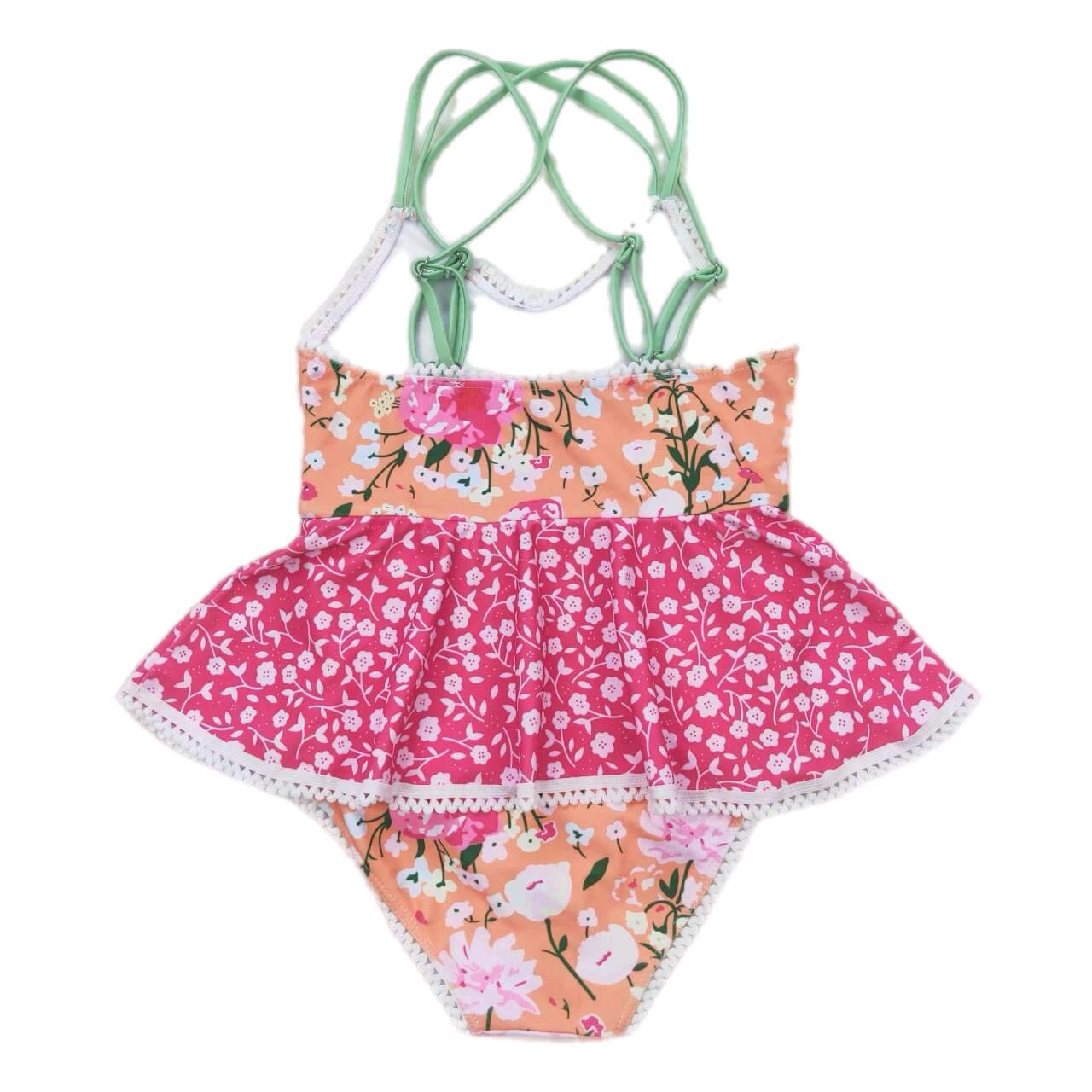 ᴡᴇᴇᴋʟʏ ᴘʀᴇ ᴏʀᴅᴇʀ Orange Pink and Green Floral Strappy Swim