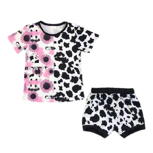 ᴡᴇᴇᴋʟʏ ᴘʀᴇ ᴏʀᴅᴇʀ Girls Flower and Cow Print Shorts Set