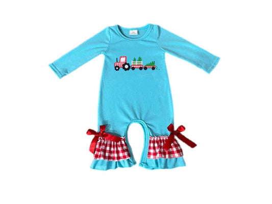 ᴡᴇᴇᴋʟʏ ᴘʀᴇ ᴏʀᴅᴇʀ Christmas Embroidered Tractor Ruffle Romper