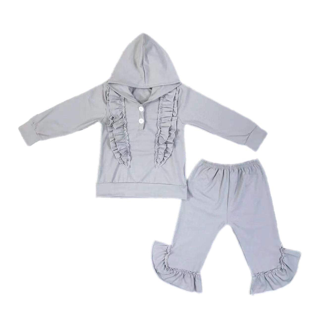 ᴡᴇᴇᴋʟʏ ᴘʀᴇ ᴏʀᴅᴇʀ Gray Ruffle Hoodie Set