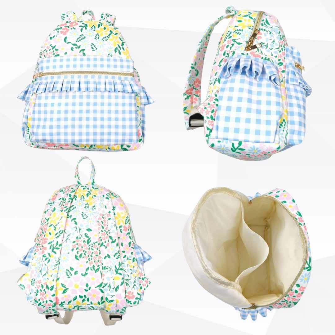 ᴡᴇᴇᴋʟʏ ᴘʀᴇ ᴏʀᴅᴇʀ Backpack - Blue Gingham and Florals