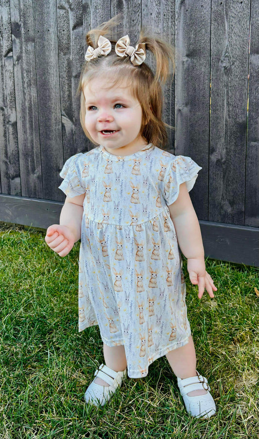 12-18mo 2T  ʀᴇᴀᴅʏ ᴛᴏ ꜱʜɪᴘ! Sweet Floral Bunnies Dress- A TDB Exclusive