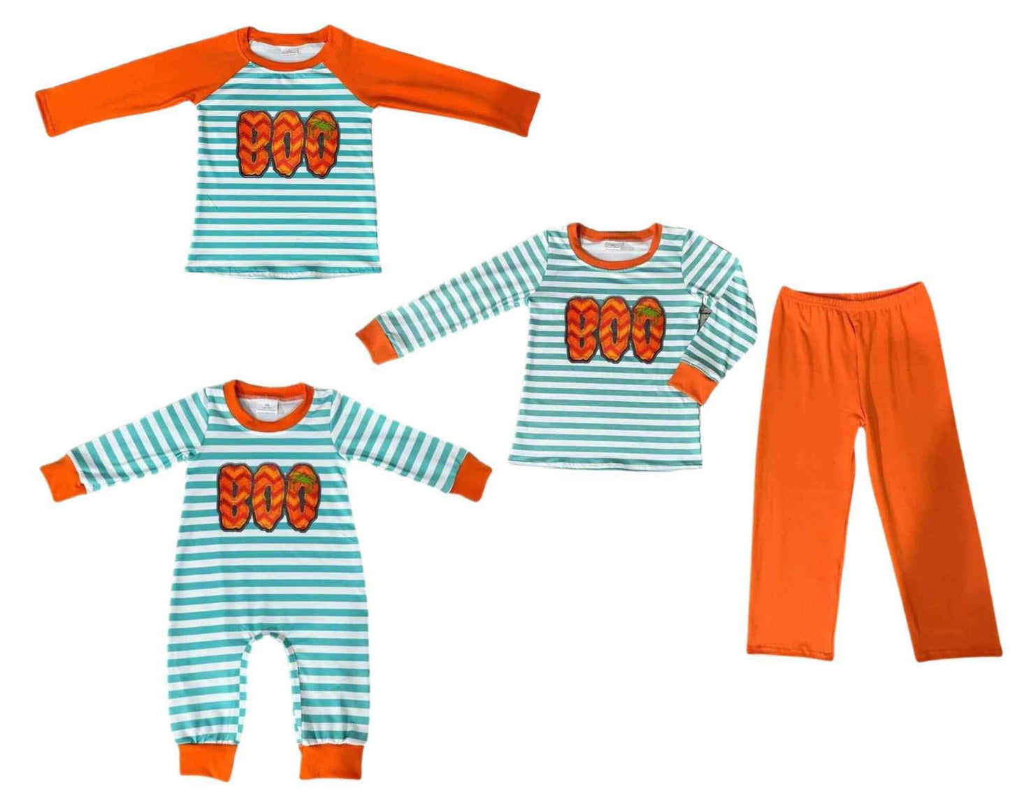 ᴡᴇᴇᴋʟʏ ᴘʀᴇ ᴏʀᴅᴇʀ Halloween Striped Boo Tee, Romper, or Pants Set