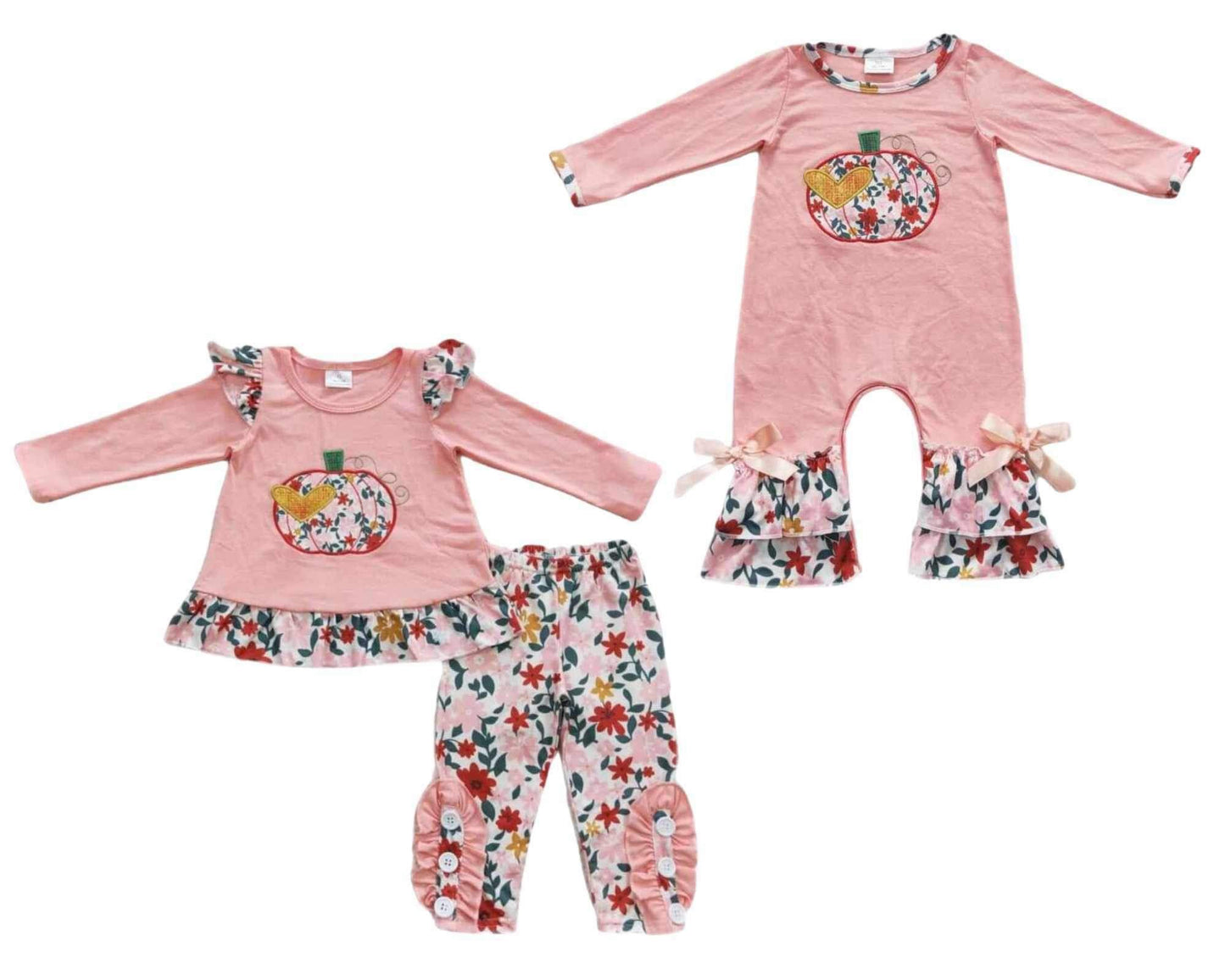 ᴡᴇᴇᴋʟʏ ᴘʀᴇ ᴏʀᴅᴇʀ Embroidered Floral Pumpkin Ruffle Pants Set & Romper