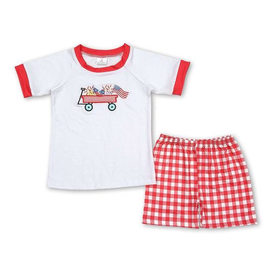 ᴡᴇᴇᴋʟʏ ᴘʀᴇ ᴏʀᴅᴇʀ 4th of July Embroidered Wagon Shorts Set